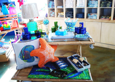 Decorative home decor - pillows, serving spoons, lamps and dishes.