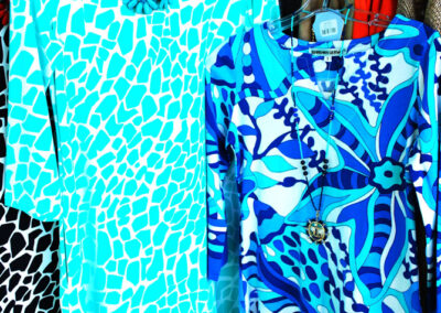 Women's dresses in blue patterns.